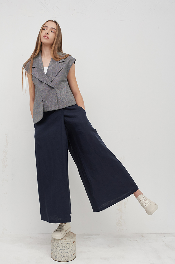 Штани хакама льон синій (БР 93)